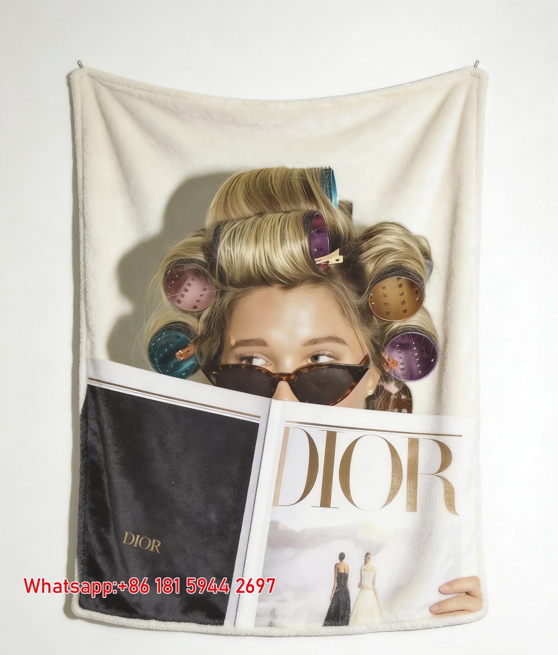 Dior Retro Hair Rollers Flannel Sofa Throw Blanket D365